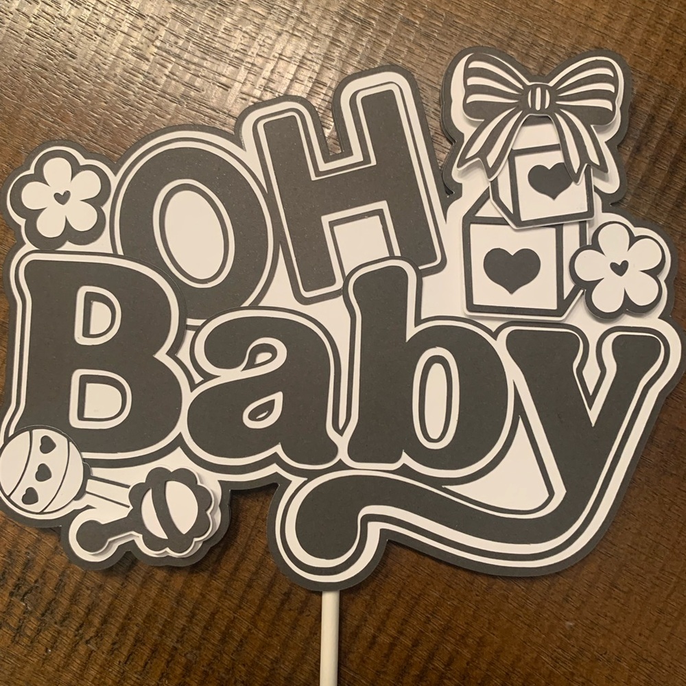Oh Baby Party Sign - black/White Gender Neutral Cake Topper